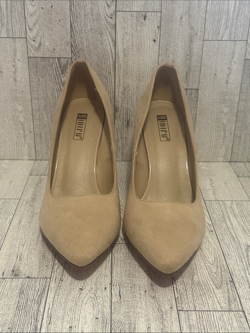 Dollhouse Beige Pointed-Toe Suede Pumps